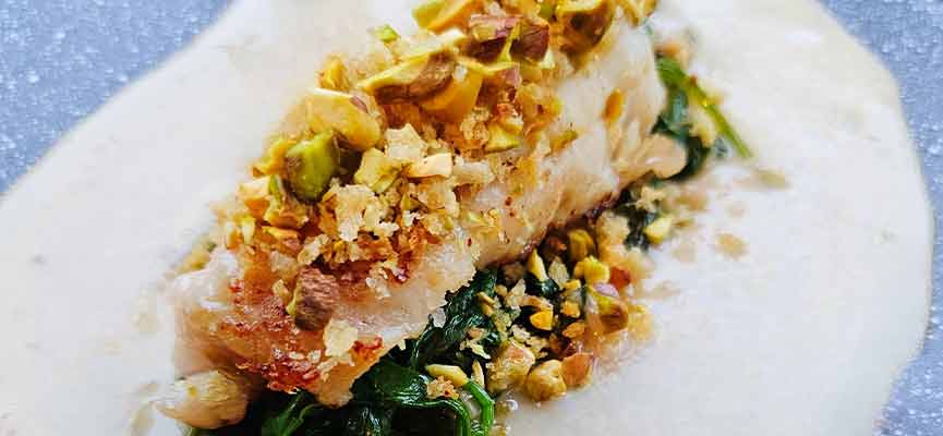 Cod, beurre blanc and crunchy pistachios